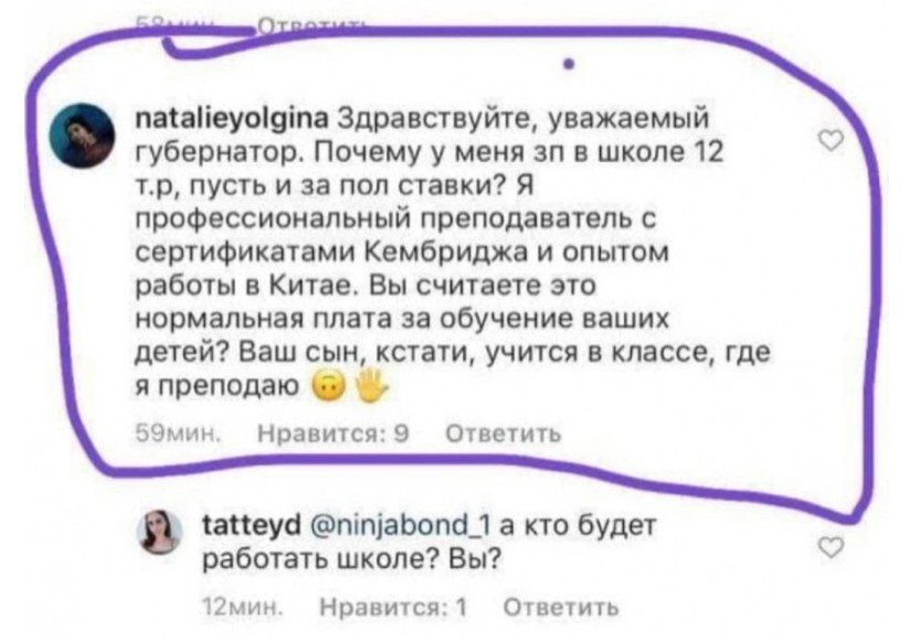 Скриншот комментария со страницы Развожаева в сети Instagram