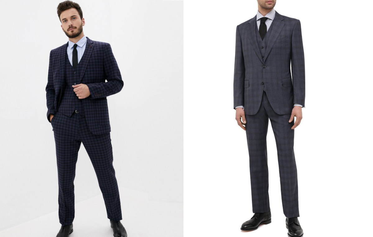 Взгляните на эту картинку и задумайтесь, какой костюм выглядит дороже? Слева - костюм-тройка из 100% натуральной шерсти ценой 25.000 рублей от малоизвестного производителя, а справа на картинке - костюм-тройка из более элитной 100% шерсти от Canali за 240.000 рублей. Да, безусловно разница в пошиве, деталях и качестве будет заметна, однако, стоит ли переплачивать за бренд, когда существует возможность найти качественную и стильную одежду не навредив своему кошельку?