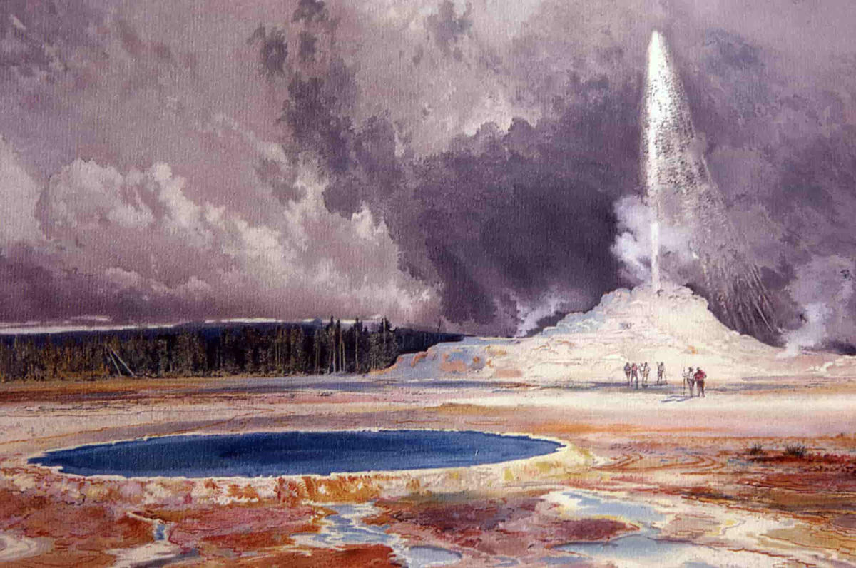 Thomas Moran, The Castle Geyser in the Upper Geyser Basin, watercolor on paper, 1871, Yellowstone National Park Фото: paintwatercolorcreate.blogspot.com 
