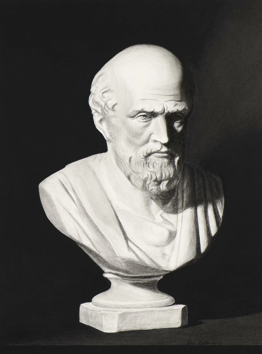 Бюст Гиппократа — известного древнегреческого врача, основоположника учения о темпераментах.