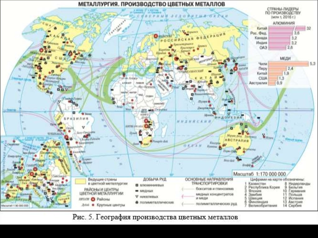 Определите главные страны выплавки тяжелых цветных металлов. Основные центры цветной металлургии в мире. Мировая карта цветной металлургии атлас 10 класс.