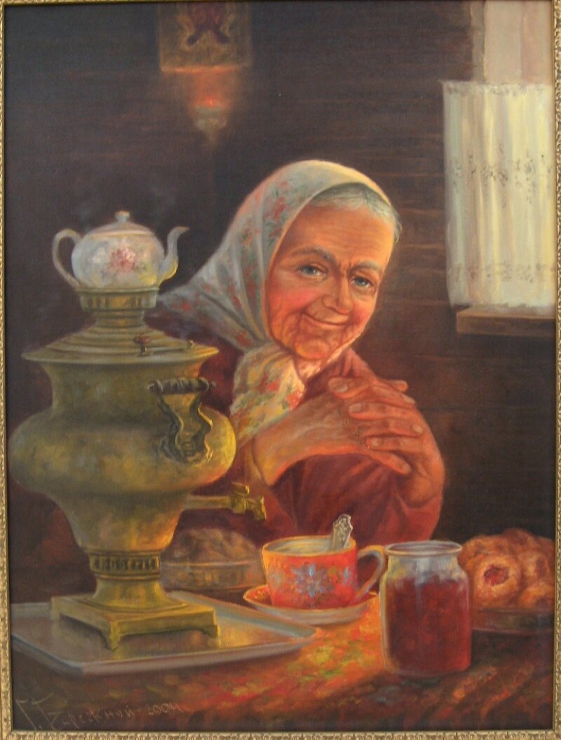 Картина бабушка и внучка пьют чай