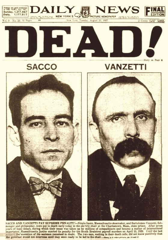 Газетное сообщение о казни Сакко и Ванцетти.