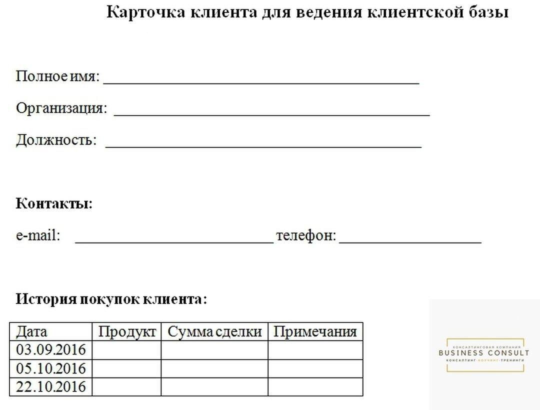 Шаблон карточки клиента