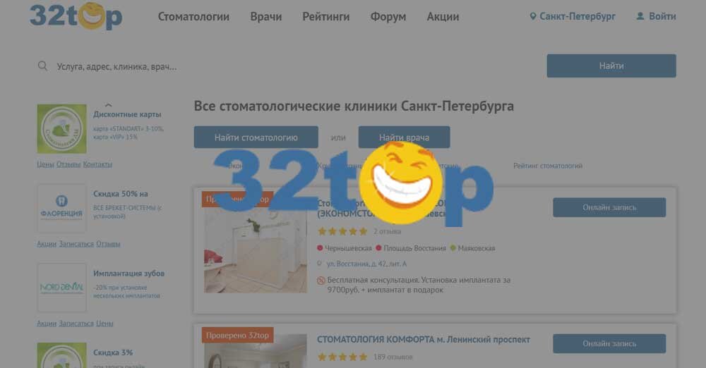 Рейтинг лучших стоматологий Санкт-Петербурга по версии 32top
