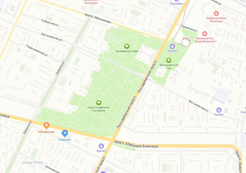 Парковые зоны на пересечении Калининского и Красногвардейского района