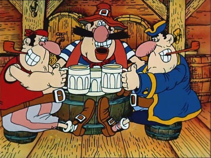 Справедливости ради скажу, что пьют эти славные джентльмены ром. Но им до смерти надоел капитан, и они хотят жить в его каюте. А вот там вот джин. Картинка из открытых источников.