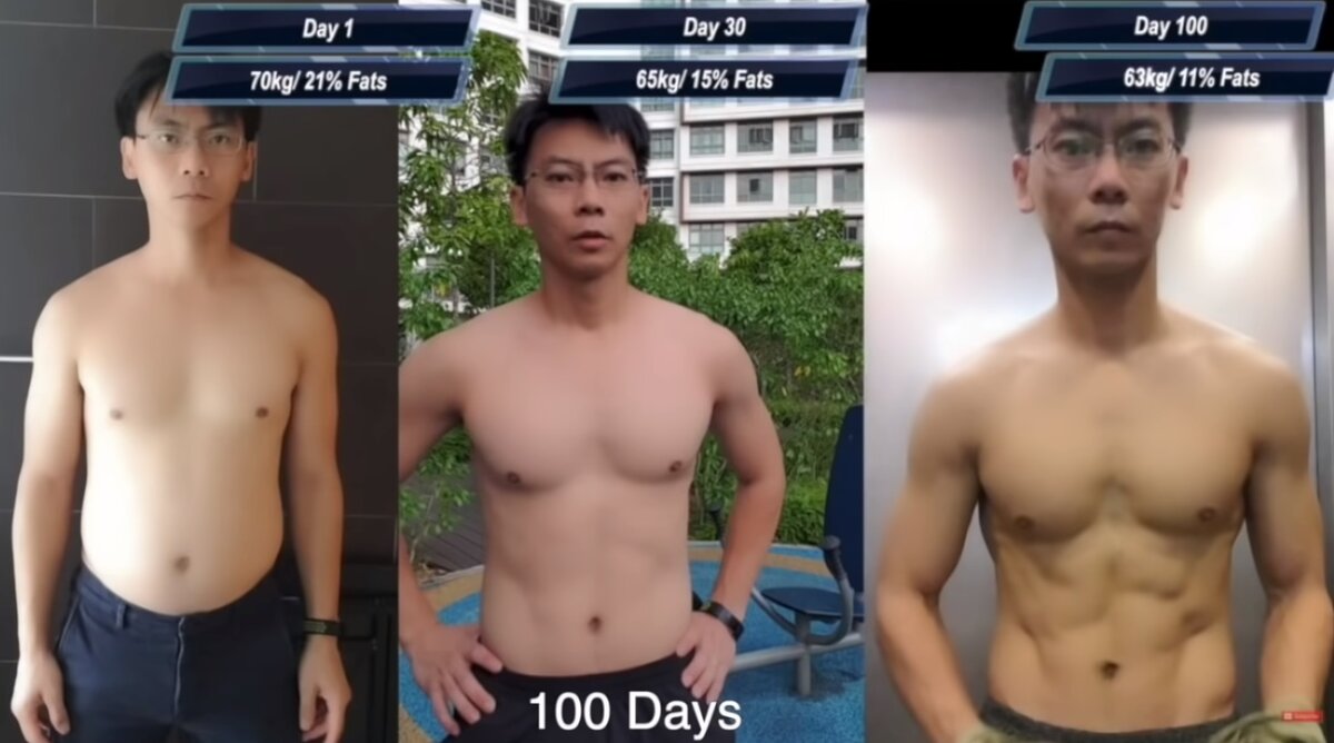 Результаты за 30 и 100 дней, скриншот с видео youtube c канала Шона "The Next Level"