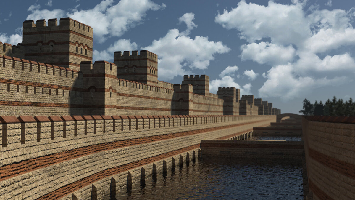 Стены Константинополя, реконструкция. Источник: funon.cc