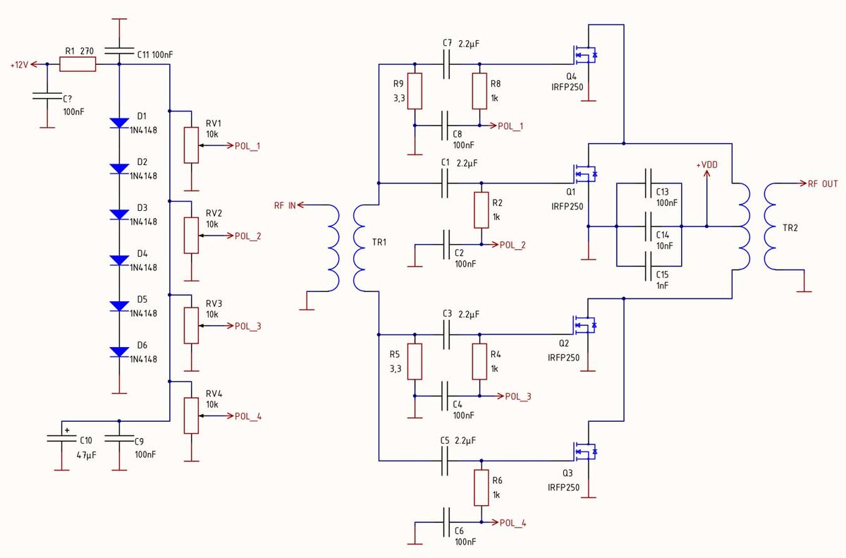 Усилитель мощности на IRF510 для КВ трансивера.