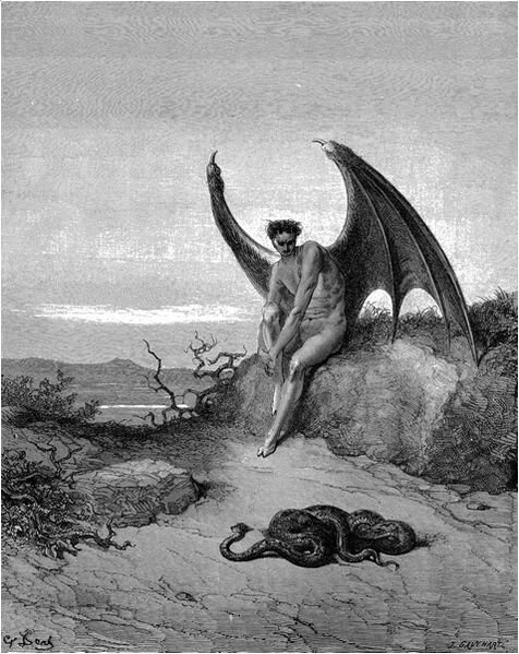 Сатана и змей, искусивший Еву. Доре