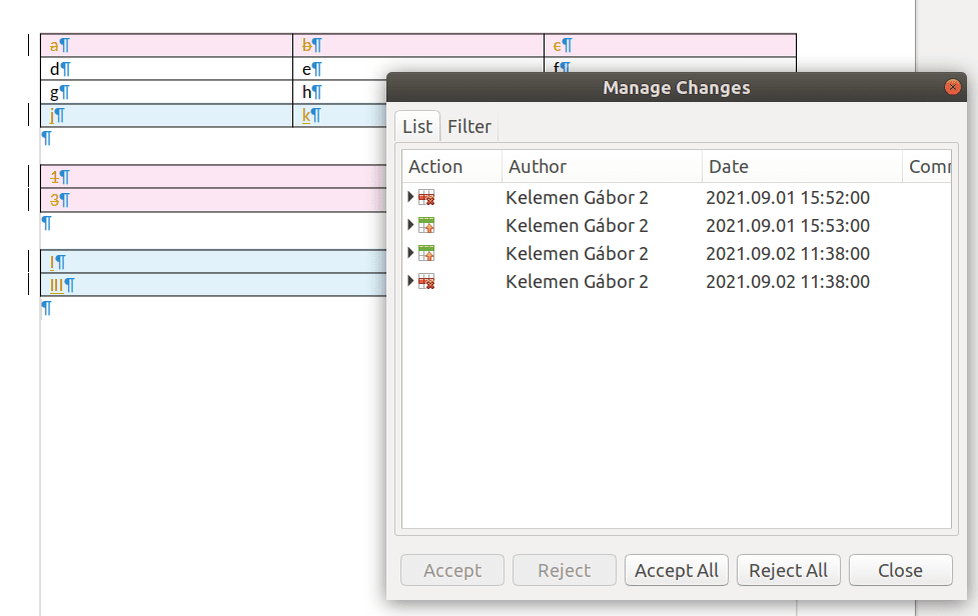 Добавлено ведение истории изменений при работе с таблицами — отслеживание удаления, вставки, скрытия строк и таблиц, а также другие действия. Список выполненных действий можно просмотреть в отдельном диалоге. Поддерживается повторное применение и отмена действий из истории.История действий с таблицами
