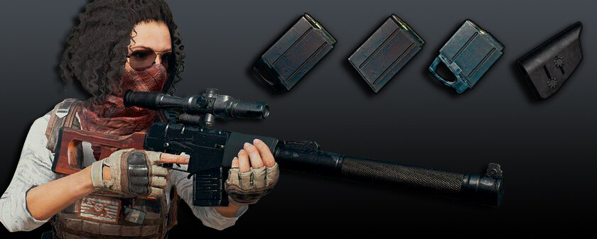 1-й слот: увеличенный магазин быстрого доступа, увеличенный магазин, магазин быстрого доступа. 2-й слот: подщёчная подставка.