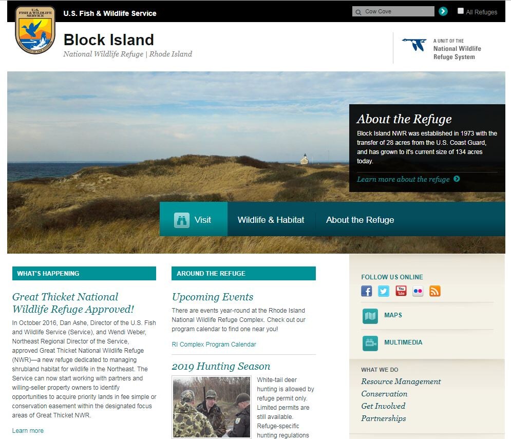 Стартовая страница сайта заповедника (www.fws.gov/refuge/block_island/)