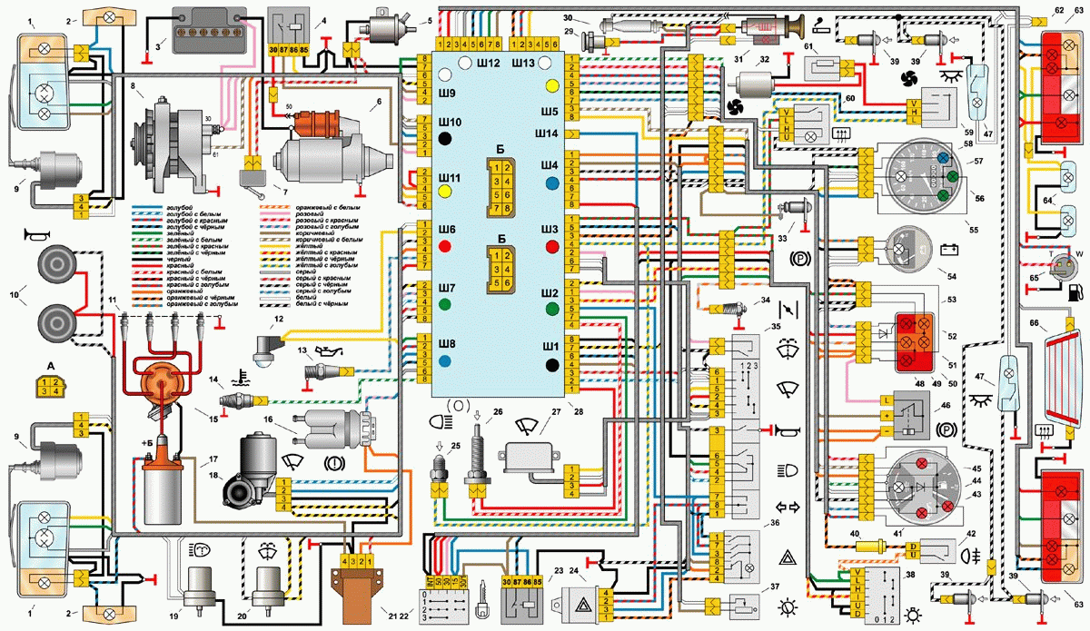   Добро пожаловать на канал, посвящённый электрооборудованию автомобилей ВАЗ от "Копейки" до XRAY Схема электрооборудования ВАЗ 2105  1. Блок-фара (фара, объединенная с передним фонарем) ваз 2105. 
2.-2