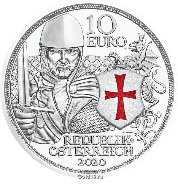В апреле этого года Австрия выпускает очередную монету из серии  Knight's Tales. Серебряные монеты с изображением рыцарей на этот раз посвящены Ордену тамплиеров.