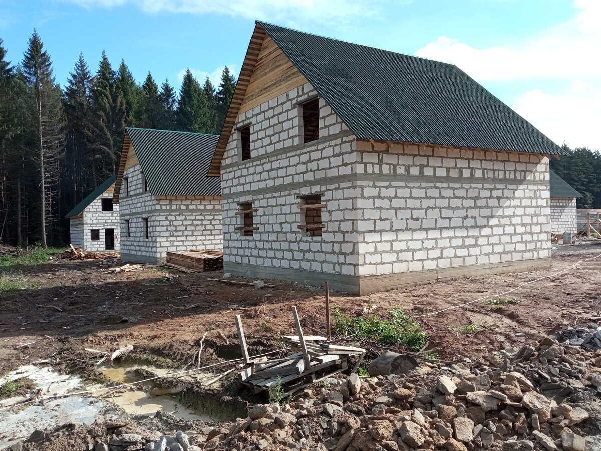 Такие дома строят на продажу в мини коттеджном поселке на нашей улице. (фото автора)