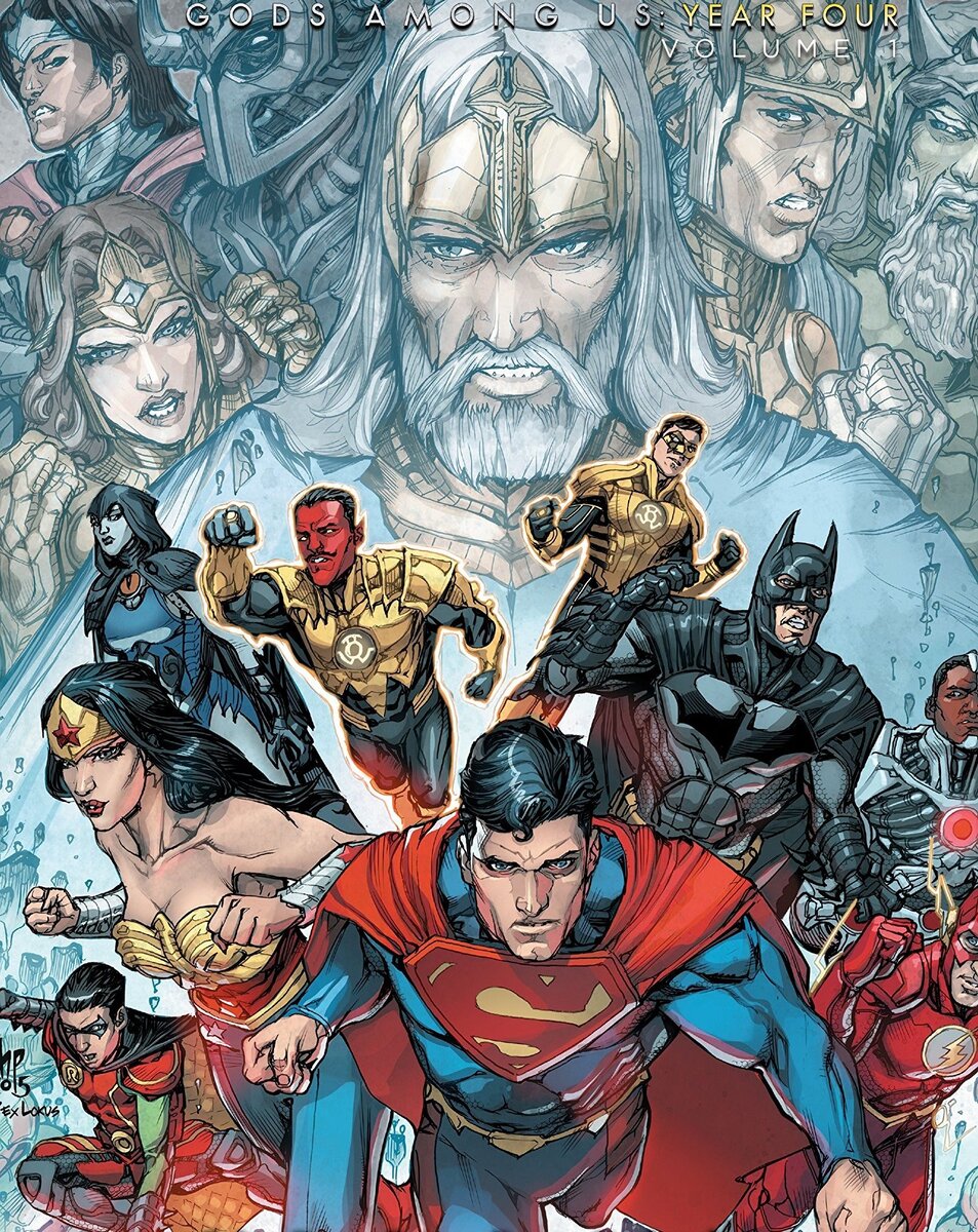 Фрагмент одной из обложек графического романа Брайана Буччеллато «Injustice. Боги среди нас: Год четвёртый»