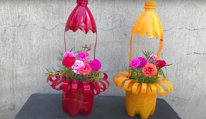 3 идеи, как сделать вазу из пластиковой бутылки