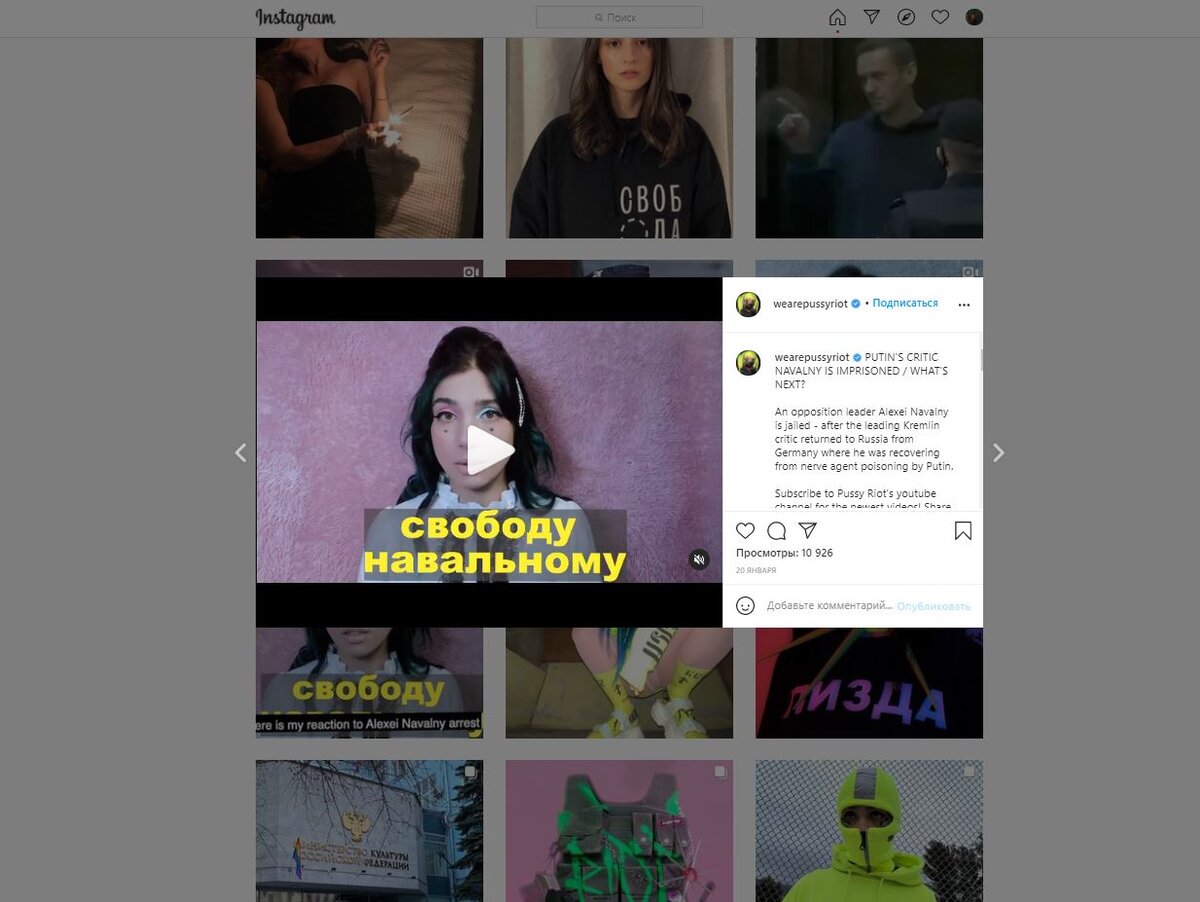 пусси райот  в инстаграм поддержка навального