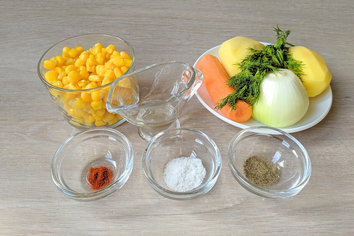 ингредиенты для приготовления супа с кукурузой