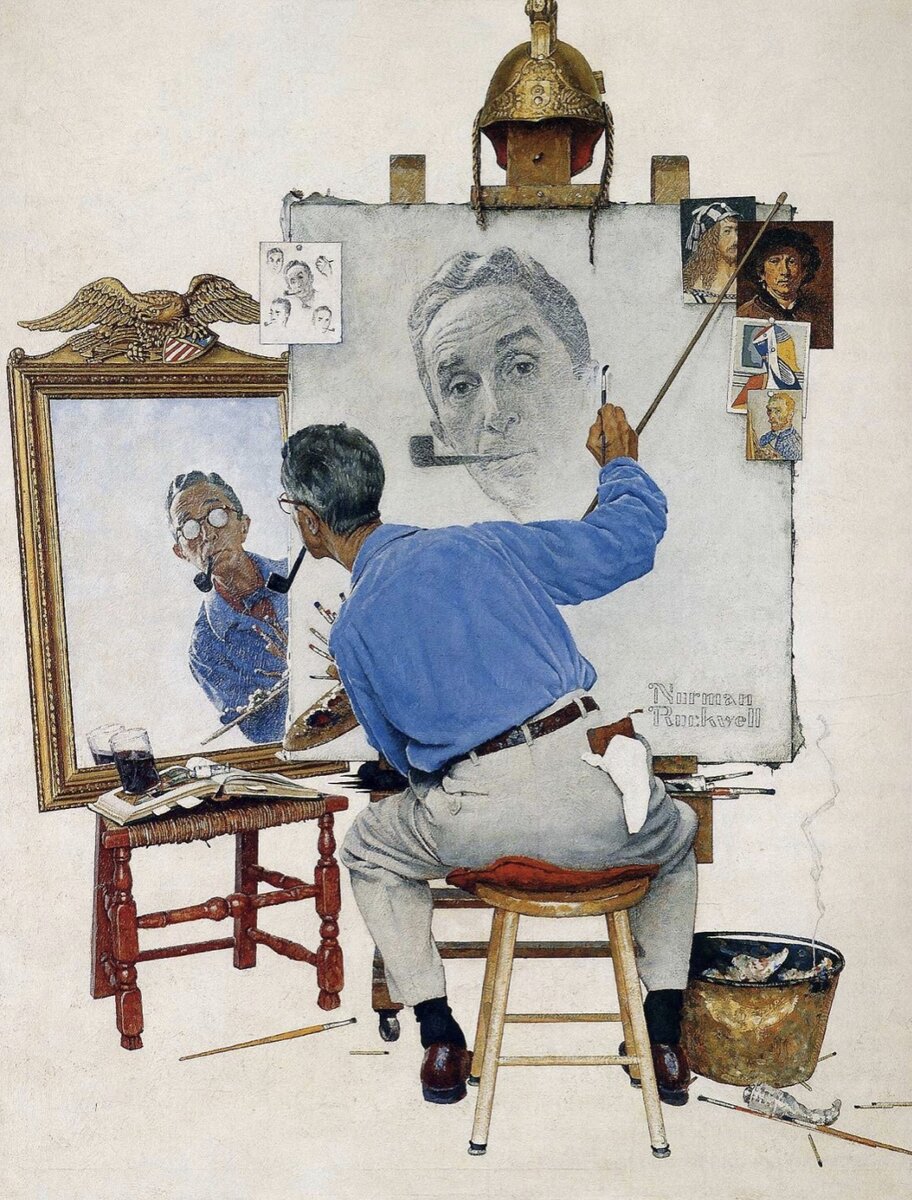 «Тройной автопортрет» . Норман Роквелл собственной персоной :)