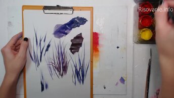 Как нарисовать тонкие травинки гуашью | Пошаговый урок рисования