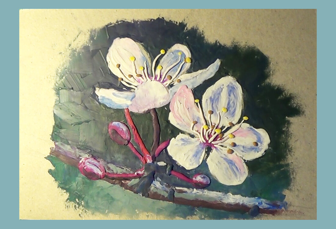 Пластилиновая живопись. Сакура