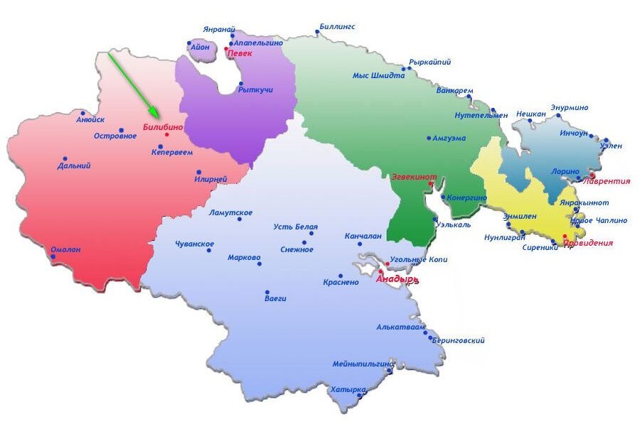 Карта чукотки с городами и поселками на русском