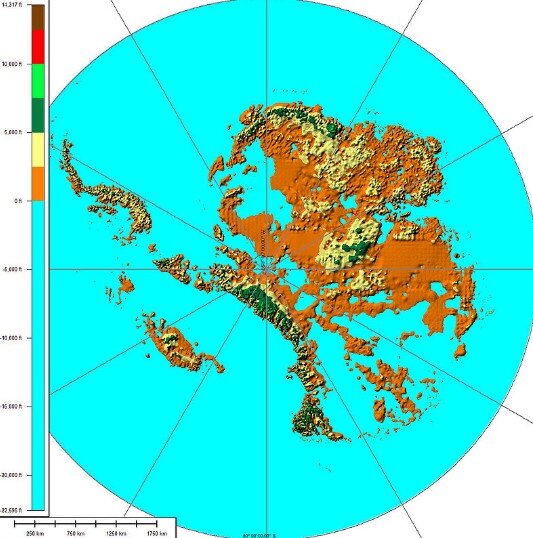 Рельеф Антарктиды без ледников