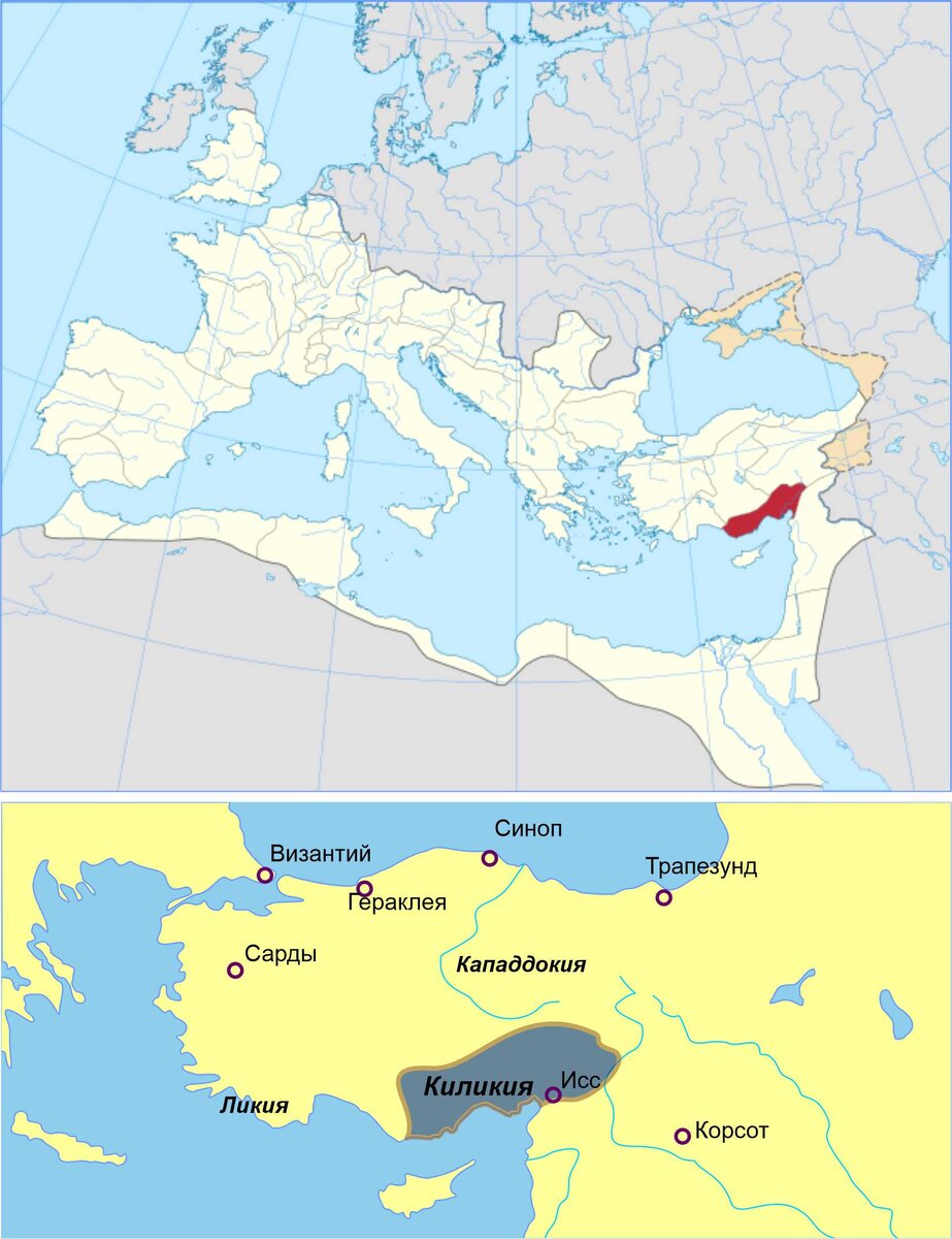 Карта расположения Киликии в Средиземноморье