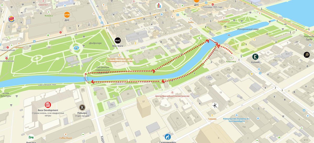 Схема прогулки на карте 2ГИС