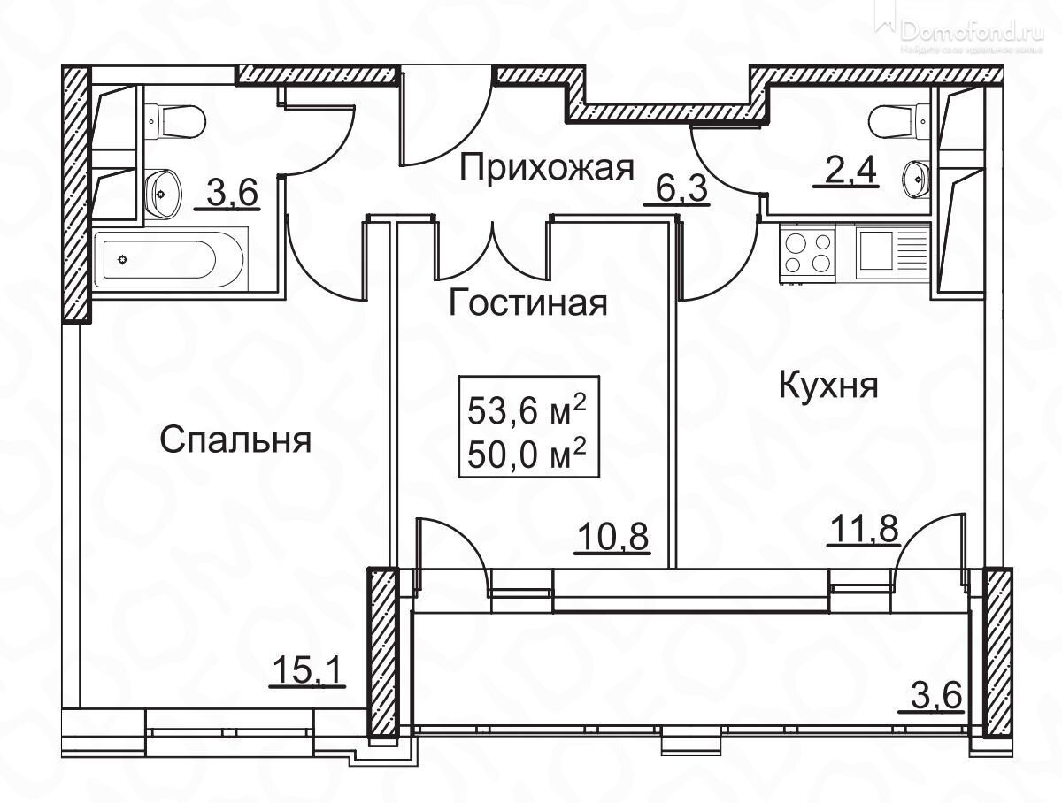 Планировка двухкомнатной квартиры в ЖУУ "Рассказово"