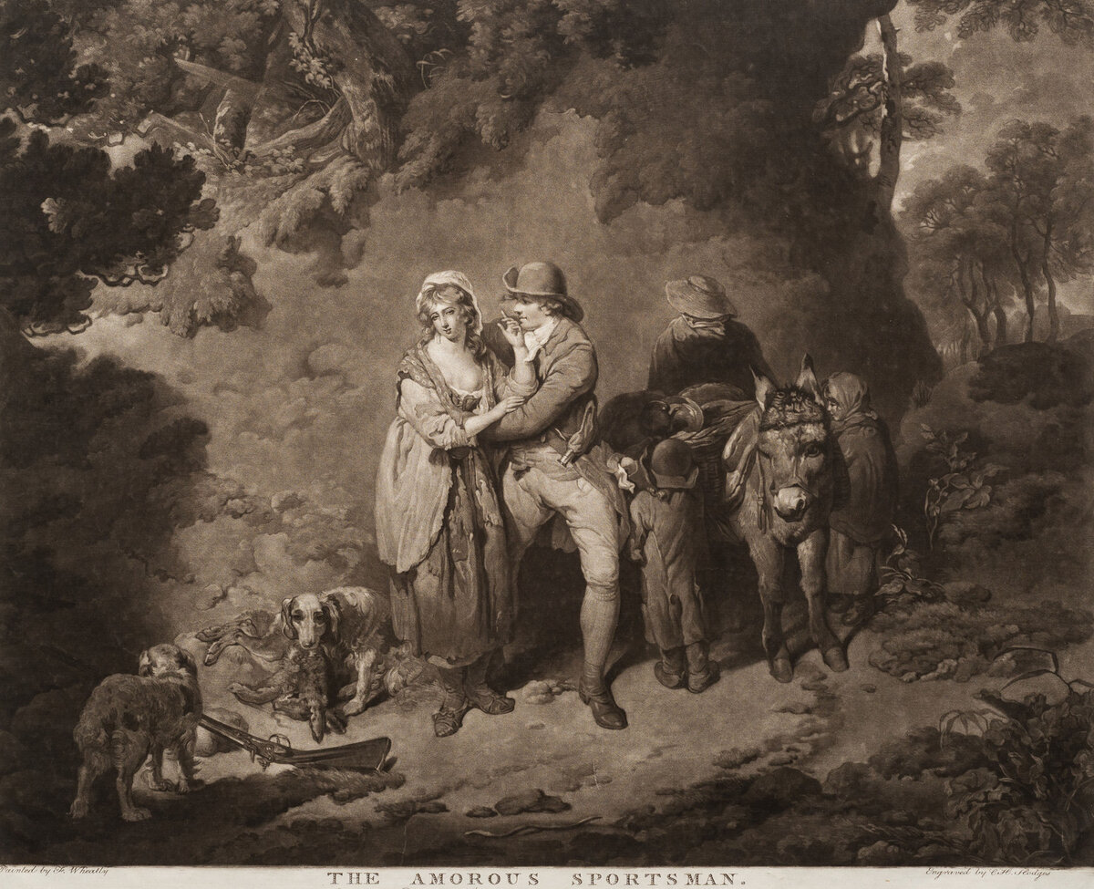 Ч.Г. Ходжес (по оригиналу Ф. Уитли). Влюбленный охотник. 1786 г. Бумага, меццо-тинто. Собрание С.А. и М.В. Васильевых