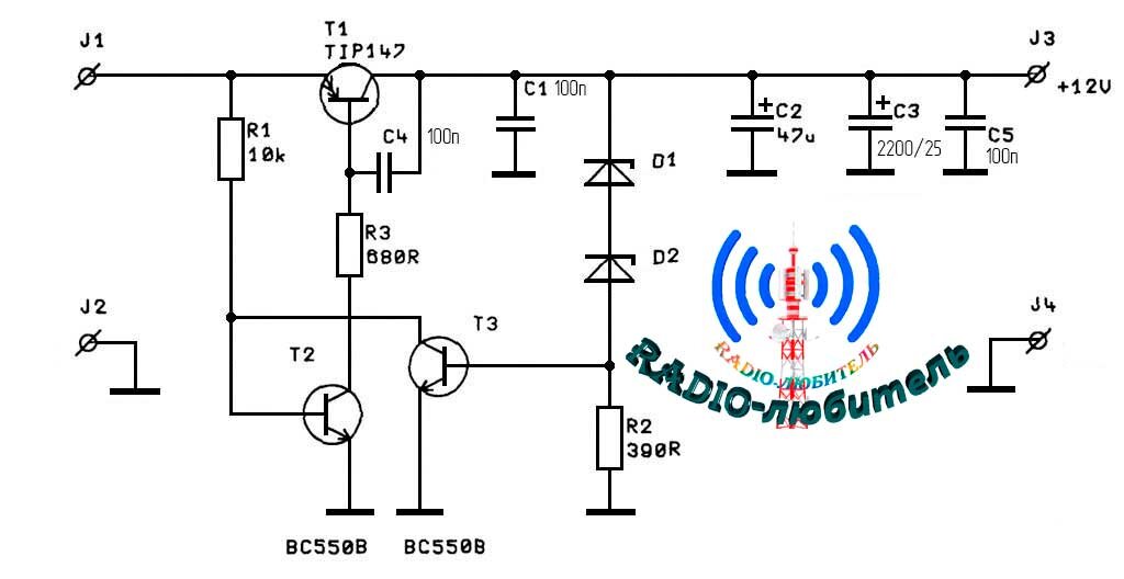 Схема стабилизатора напряжения на 12 вольт 5 ампер