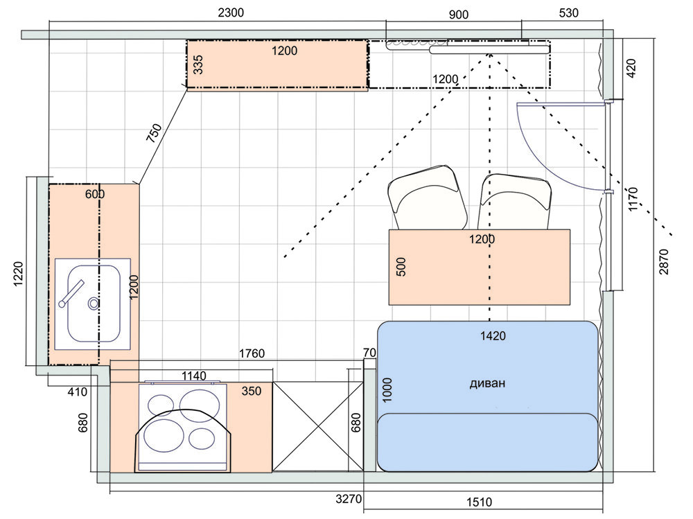 Планировка кухни план