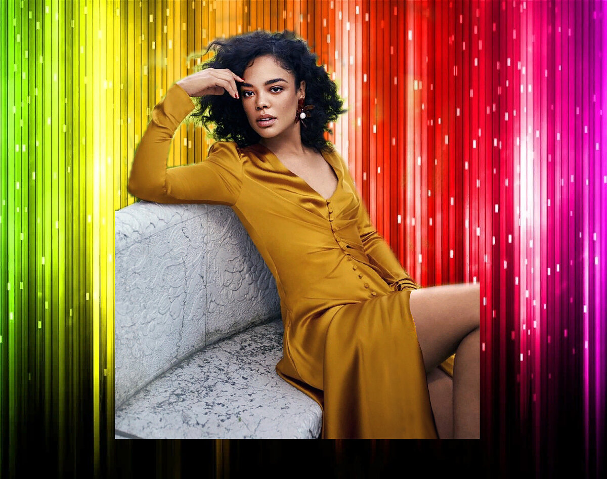 Тесса Томпсон. Коллаж. Источники fashiongonerogue.com и getwallpapers.com