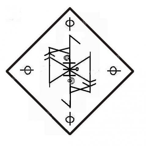      "Шутки Локи"" (переклад/крад ).  Руны : Эйваз, Дагаз, Манназ, Феху, Райдо, Уруз, второплановые Тейваз сами вырисовались; 2 руны из ряда Димм-рунир: N - над Дагазом, D - внизу под Дагазом, центр. руна - S из Соль-рунир. Заключено все в глиф "действие", по углам которого - 2-й йотунский морок (чтоб жертва не догадалась, откуда к ней "счастье" пришло  )...

Левая сторона става - один человек отдает что-либо, правая сторона става - второй человек принимает. Наносить на склеенные фото объектов воздействия.

Порядок нанесения произвольный, но от центра (Эйваза) удобней, по-моему (то есть, рисуете Эйваз, затем Манназы, далее остальные составляющие, заключаете все это в ромб и по углам проставляете морок).
Берете 2 фотографии, склеиваете их (если переклад: человек, с которого перекладываете - слева, тот, кому скидываете - справа.
Если крадник: слева - тот, у кого крадете, справа - тот, кто забирает на себя нужное), или же в фотошопе, паинте совмещаете фото людей и распечатываете. Можно нарисовать все от руки, можно распечатать, а затем обвести все ручкой (маркером).
Эйваз должен быть расположен между людьми на фото. Других людей на фото быть не должно! Перекладывать (красть) желательно что-то одно, а не кучу всего (хотя если хочется кучу, то можно поэкспериментировать). Фото не обязательно должно помещаться в ромб, ничего страшного в этом нет.
