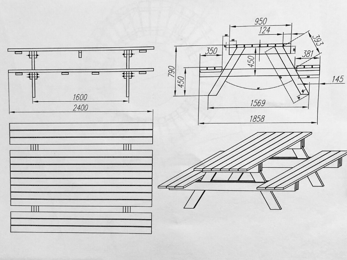 Садовый стол чертежи с размерами