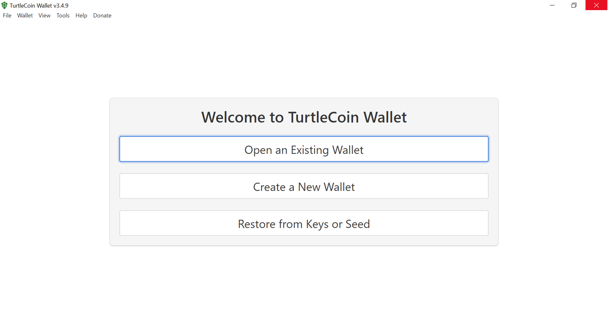 wallet gui start window