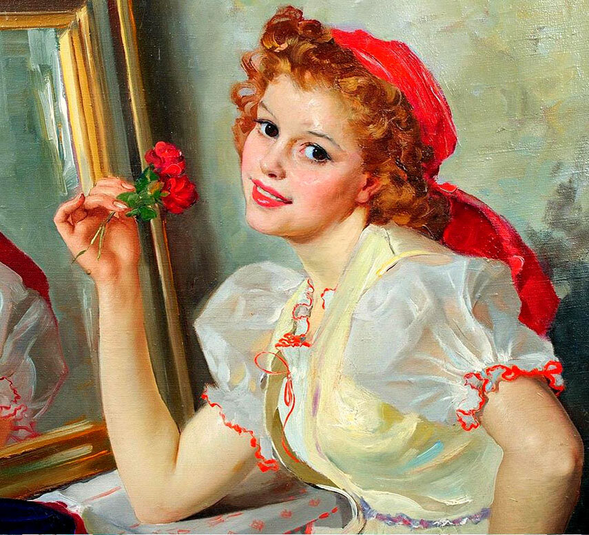 Девушка улыбается. Крас дамы. Женская привлекательность. Женщина в цветах в красном. Красота женщины.