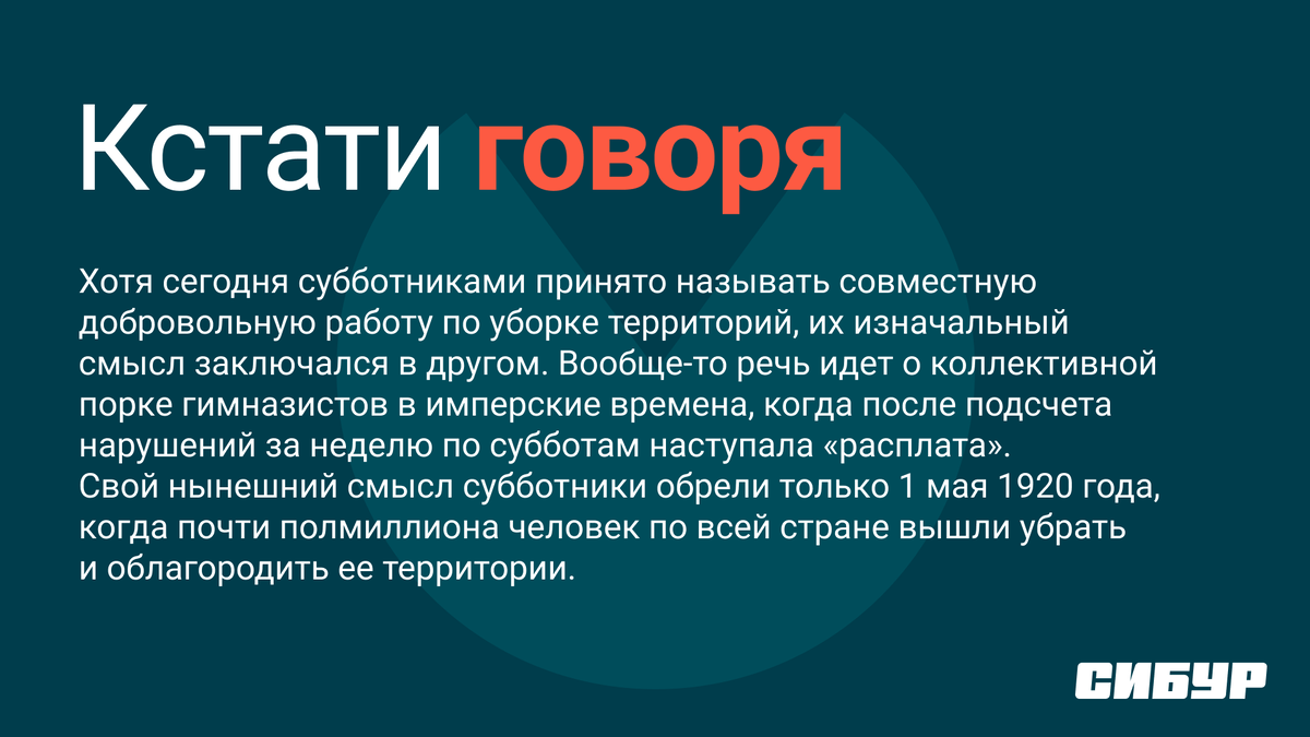 Мы не только за все зеленое, хотя и можем посадить 5 миллионов деревьев. Чистота — одна из основ порядка. Поэтому для нас ежегодные субботники — нечто большее, чем просто хорошая традиция.