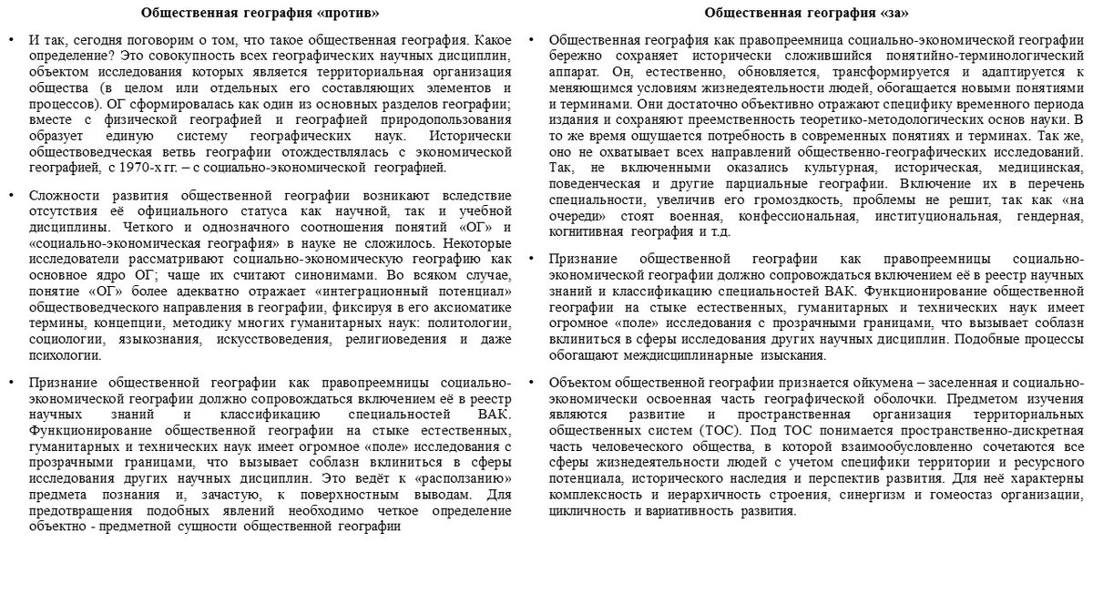 Пример подобной работы. Необходимо было привести аргументы в защиту обеих позиций по введению предмета "общественная география" в учебный план
