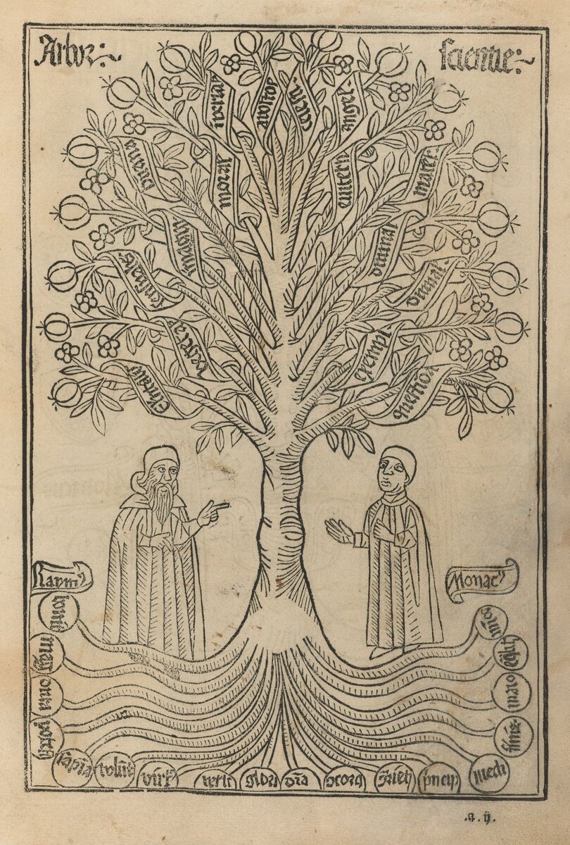 Image from a 1505 edition of Arbre de ciència by Ramon Llull (1232?-1316). Printed in Barcelona. *SC.L9695.482ab, Houghton Library, Harvard University