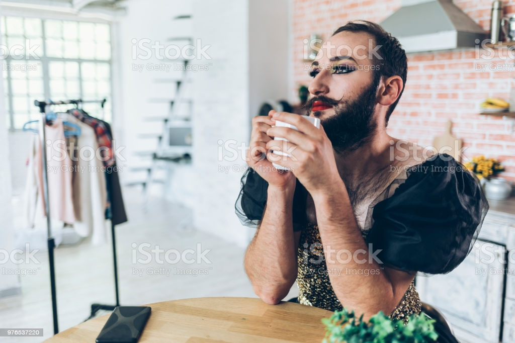 Фото взято с сайта https://media.istockphoto.com/photos/male-artist-applying-makeup-and-wears-a-dress-picture-id976537220