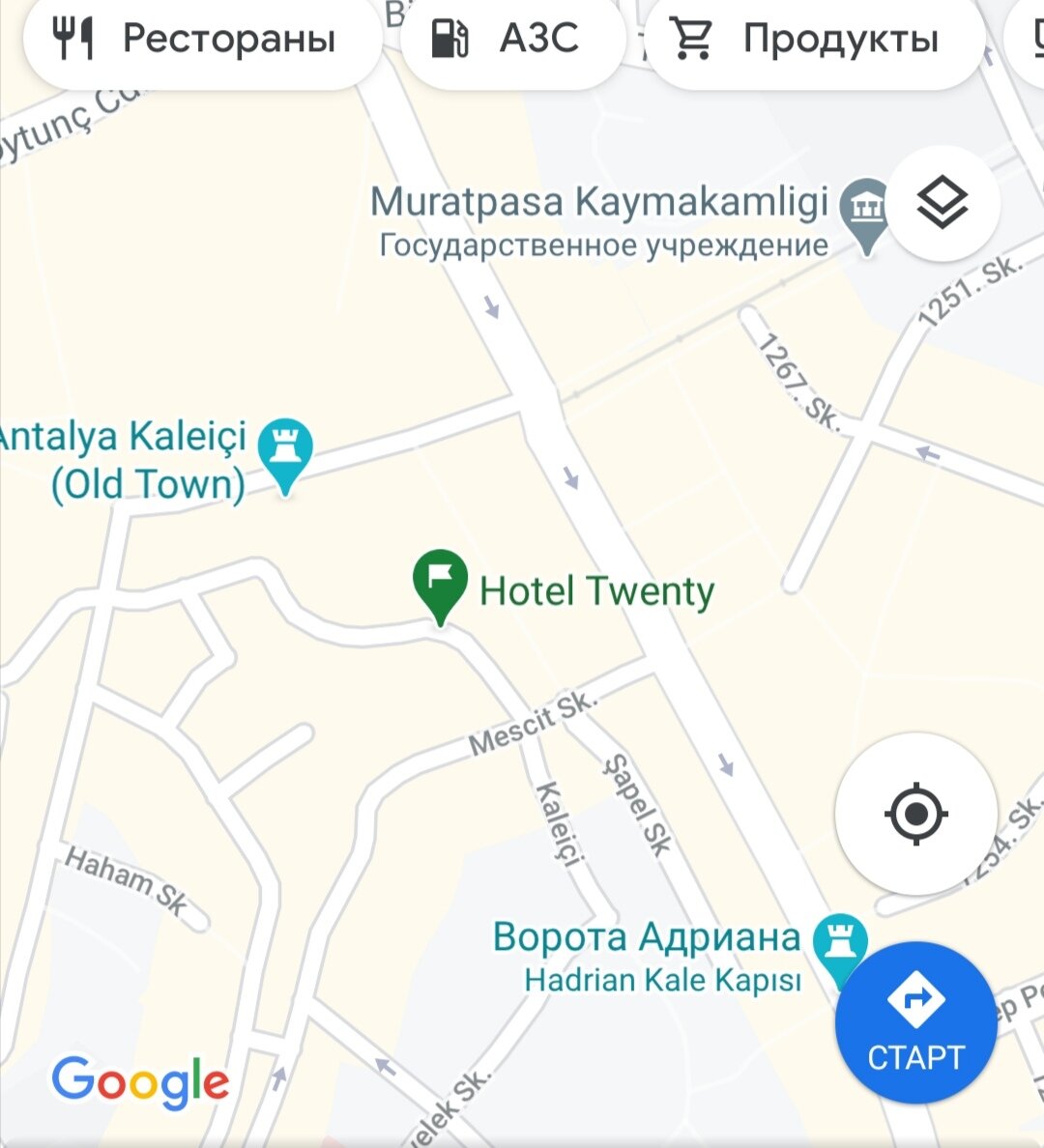 Месторасположение Hotel Twenty на картах Google 