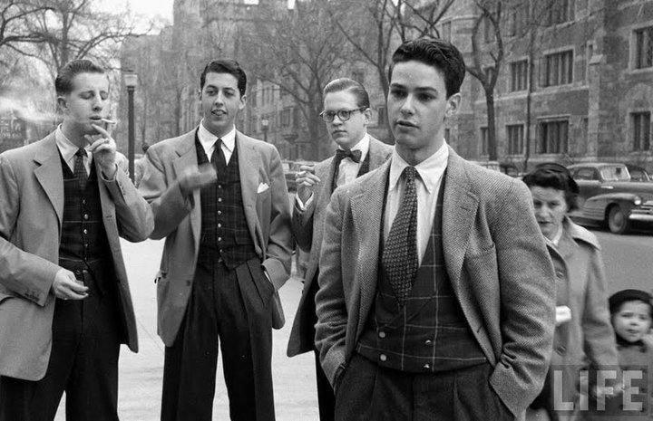 Ранние 1950-е: выпускники Оксфорда одетые по неоэдвардианской моде