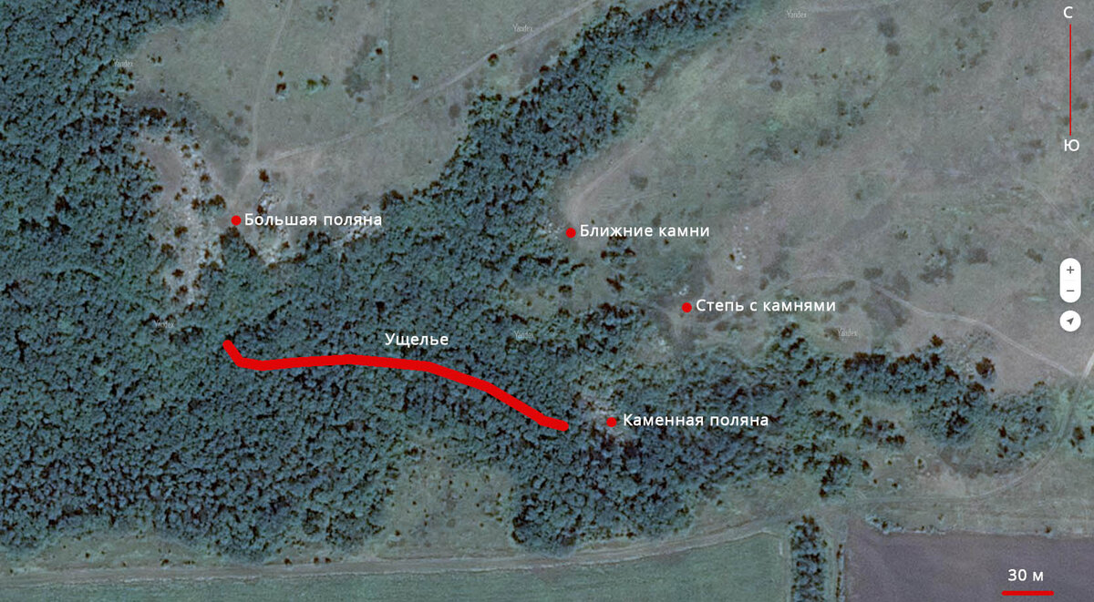 Условное разбиение восточной части урочища Каменный лес