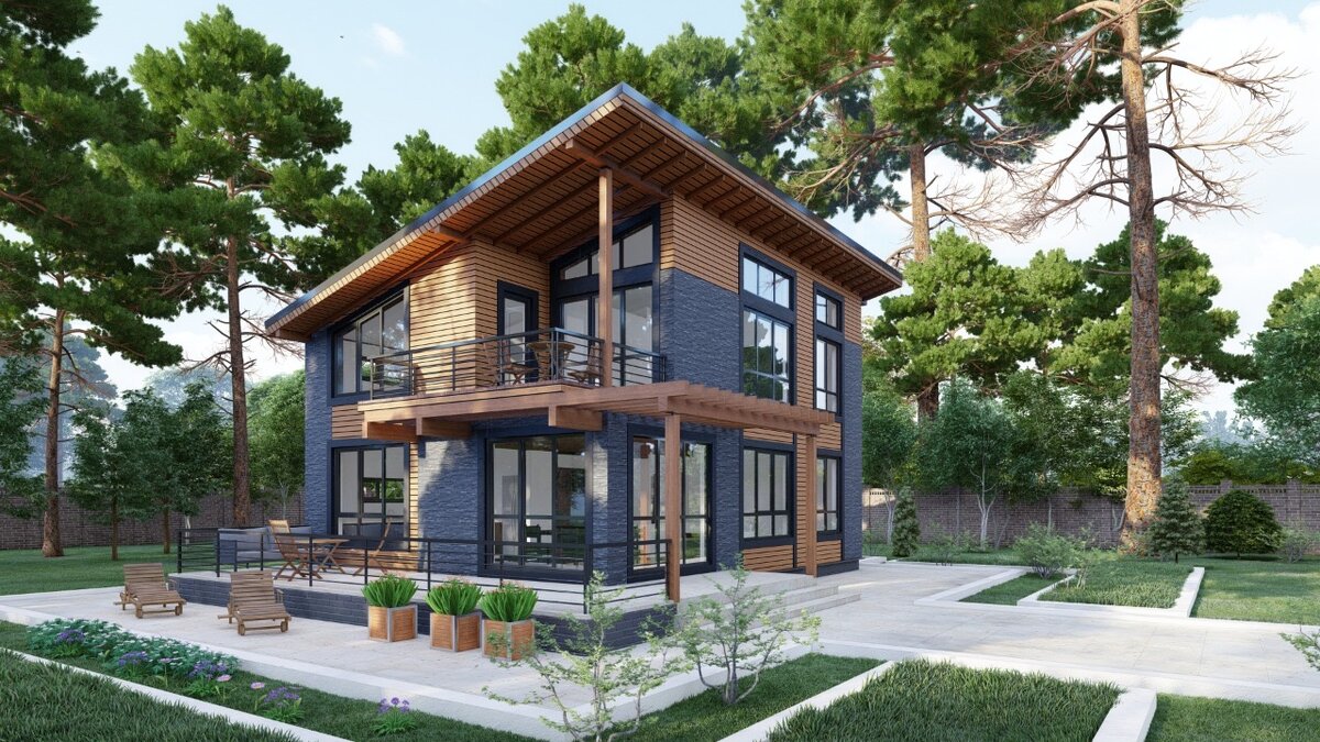 Рис. 1 Проект дома И-240 в стиле "хай-тек" от компании PRO-DSK. Источник: pro-dsk.ru