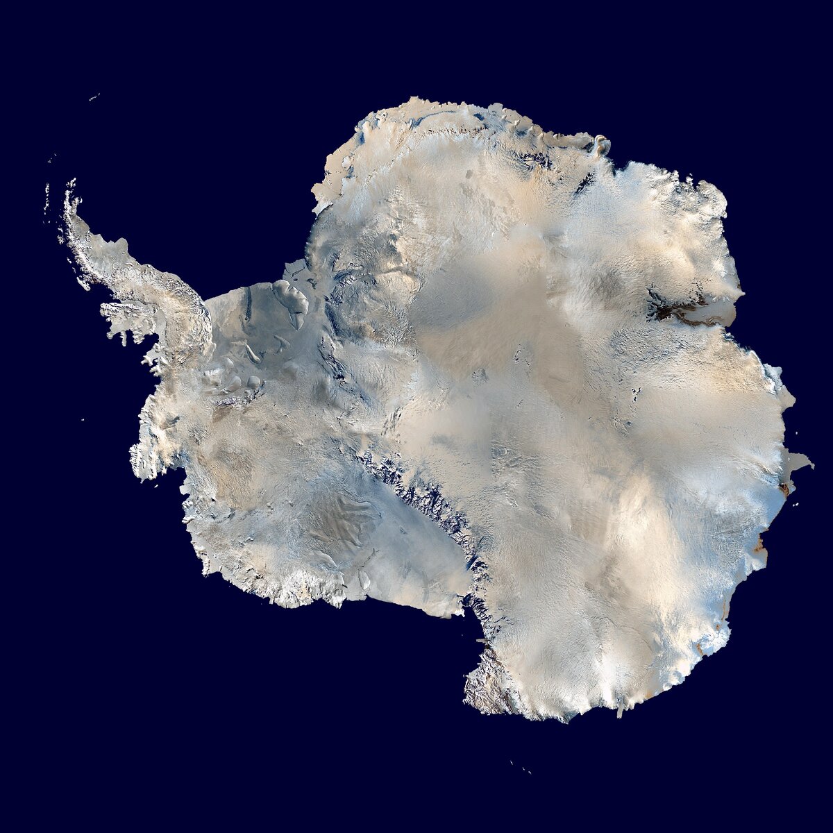 Антарктический ледяной щит. Автор: Автор: Dave Pape - own work, using Blue Marble data from http://visibleearth.nasa.gov/view_rec.php?id=2433, Общественное достояние, https://commons.wikimedia.org/w/index.php?curid=1247252